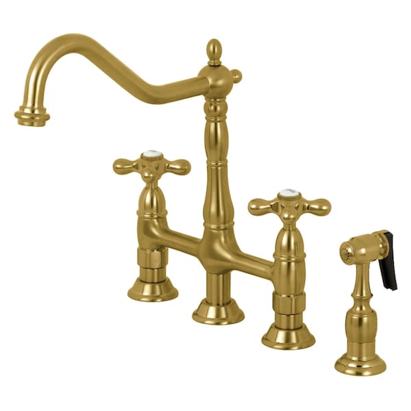 KS1277AXBS Heritage Bridge Kitchen Faucet W/Brass Sprayer, Brass
